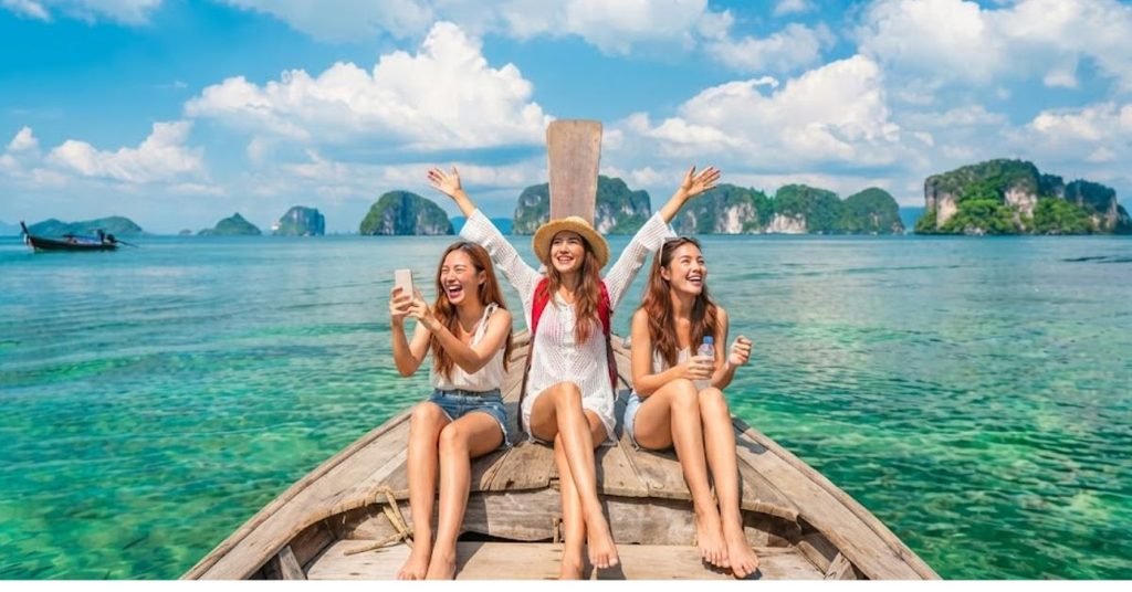 Friends exploring a beautiful destination surrounded by nature