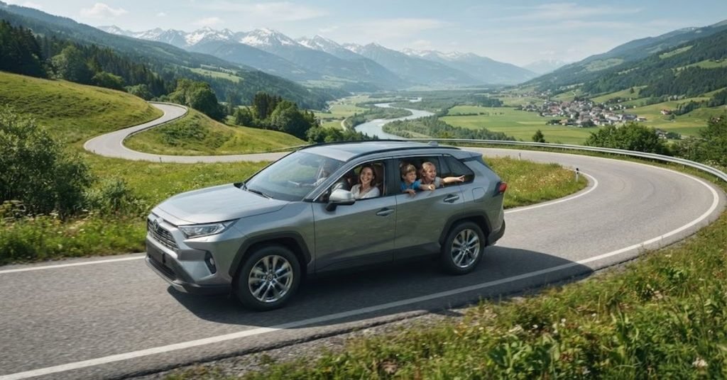 Family car on a short family road trip